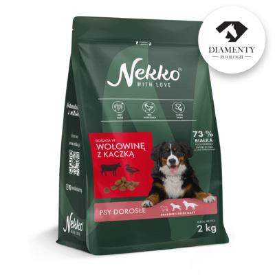 Nekko grain-free dry food for adult dogs of medium and large breeds rich in beef with duck