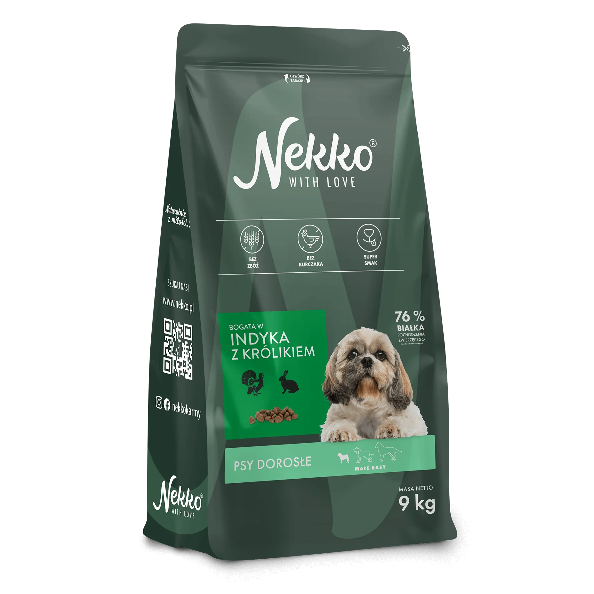 Nekko grain-free dry food for adult dogs of small breeds rich in turkey with rabbit