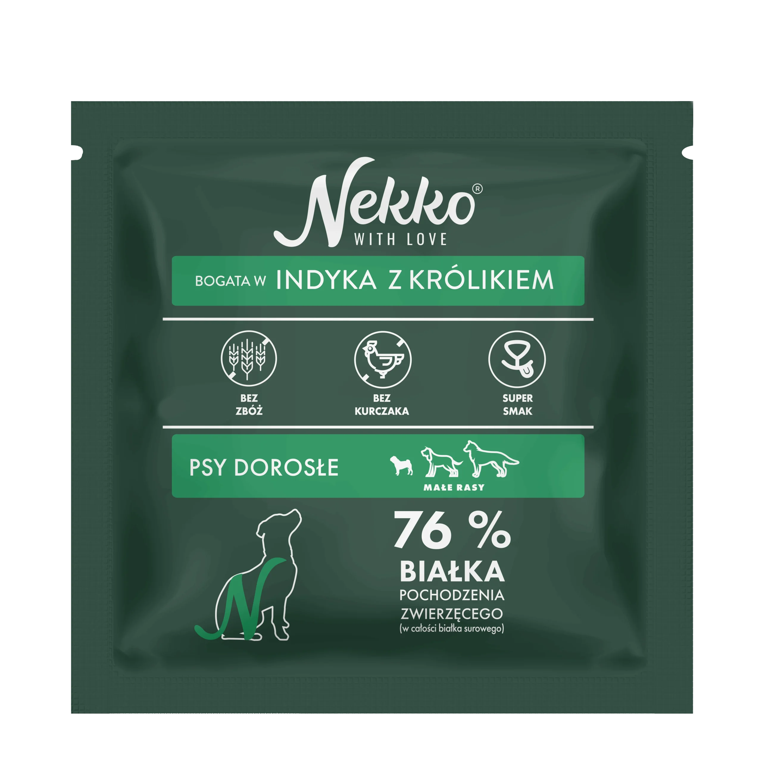 Nekko grain-free dry food for adult dogs of small breeds rich in turkey with rabbit