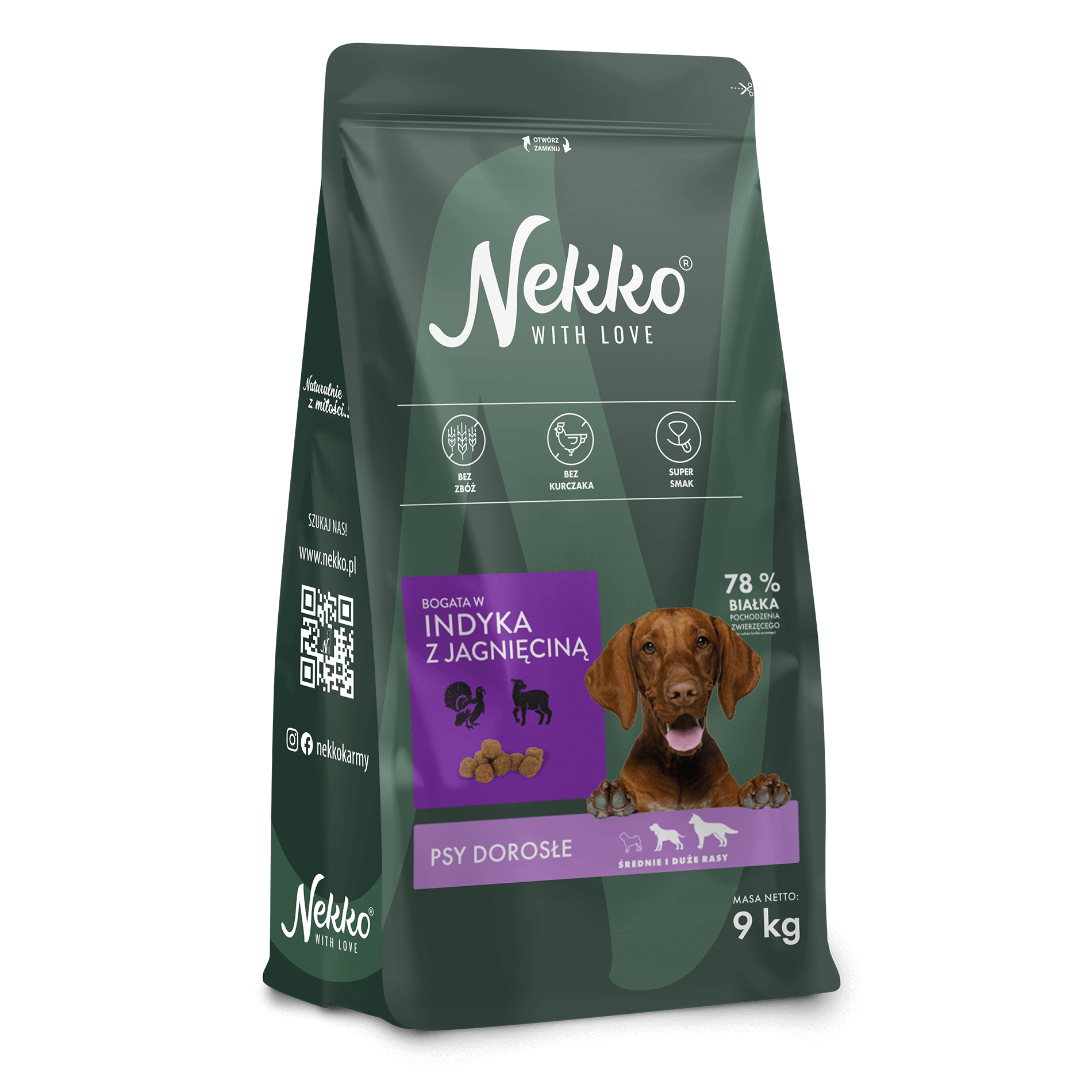 Nekko grain-free dry food for adult dogs of medium and large breeds rich in turkey with lamb