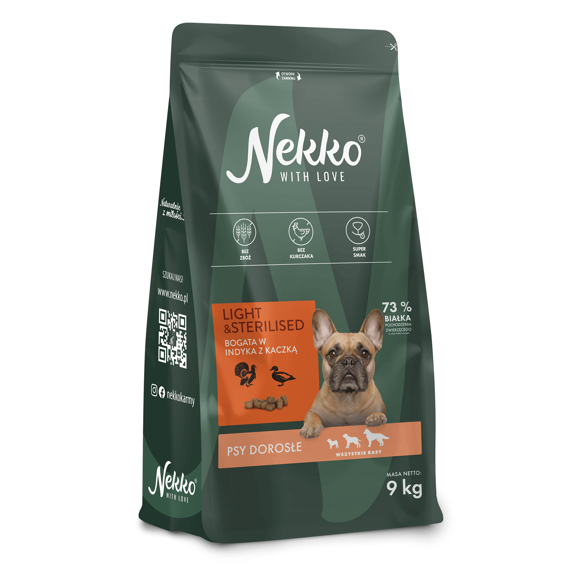 Nekko grain-free dry food for adult dogs of all breeds rich in turkey with duck