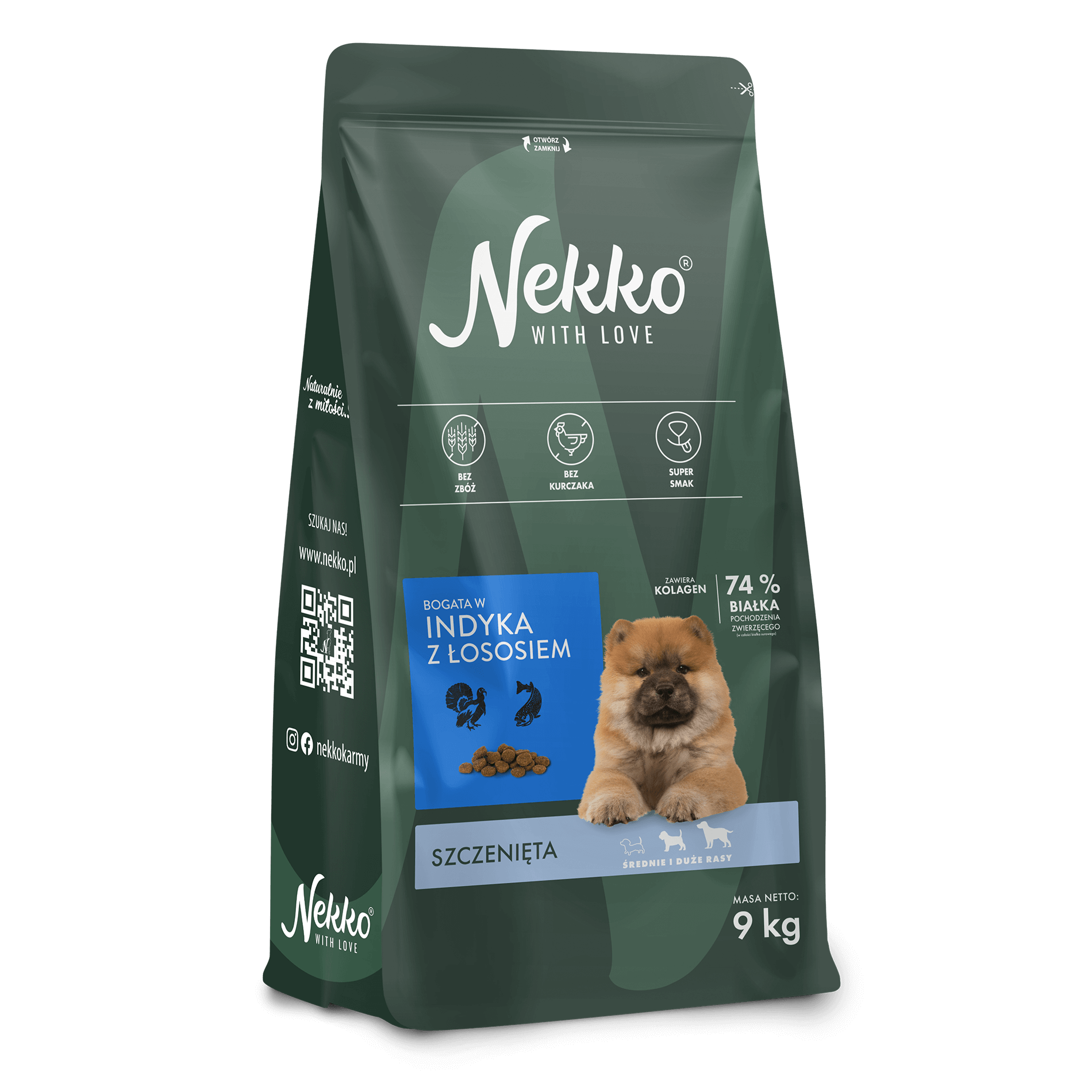 Nekko Grain-Free Dry Food for Puppies of Medium and Large Breeds Rich in Turkey with Salmon