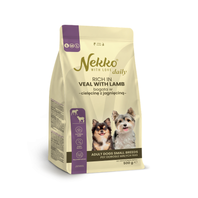 NEKKO DAILY dry food for adult dogs of small breeds, rich in veal and lamb