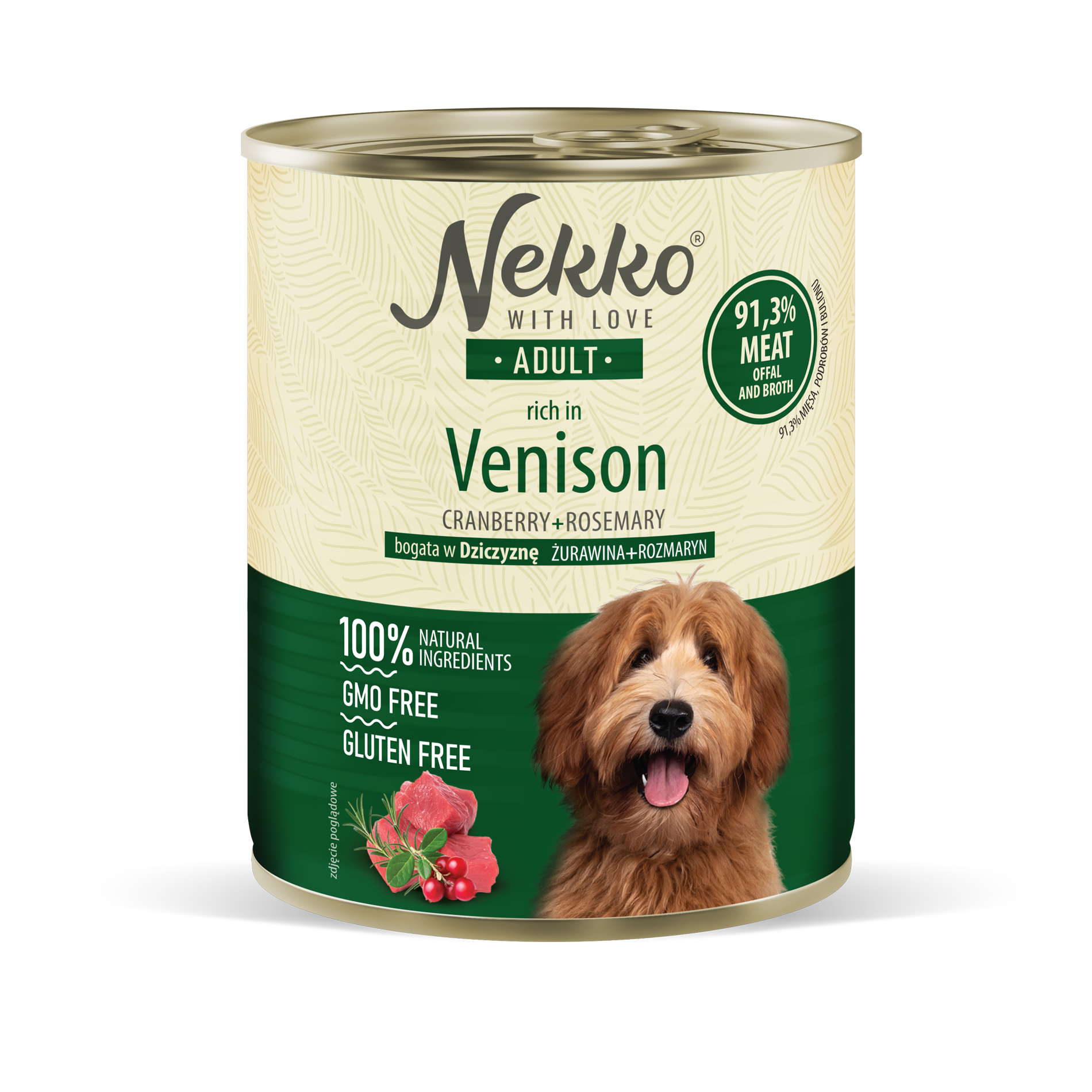 NEKKO CANNED FOOD FOR ADULT DOGS, RICH IN VENISON MEAT, ROSEMARY, AND CRANBERRIES
