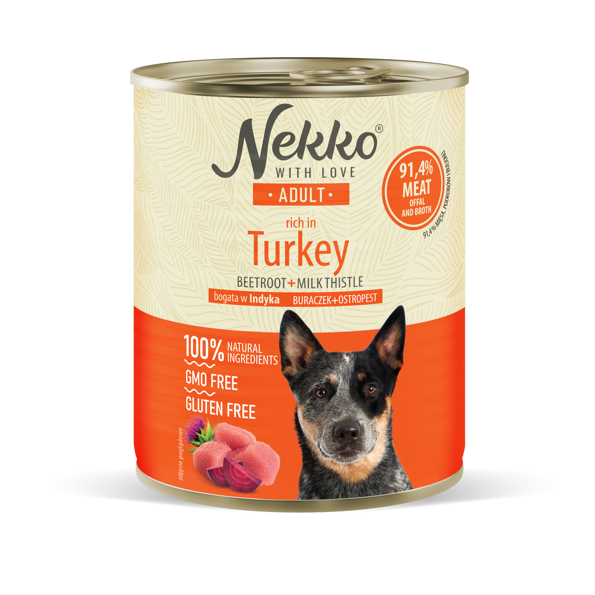 NEKKO CANNED FOOD FOR ADULT DOGS, RICH IN TURKEY, BEETROOT AND MILK THISTLE