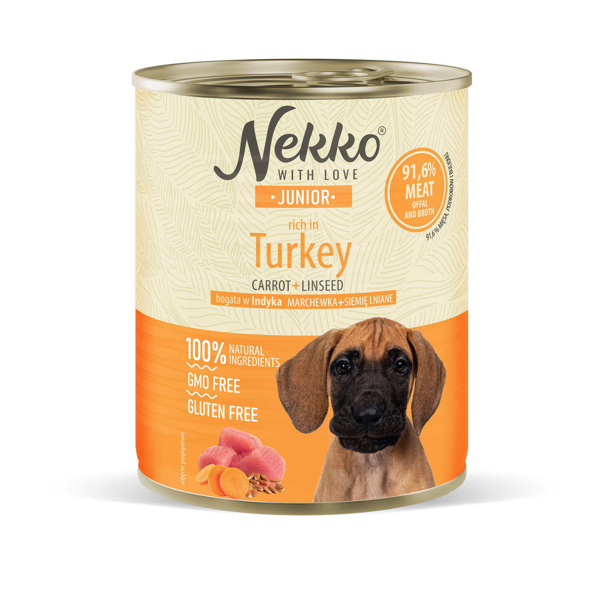 NEKKO CANNED FOOD FOR JUNIOR DOGS, RICH IN TURKEY, CARROT AND FLAXSEED