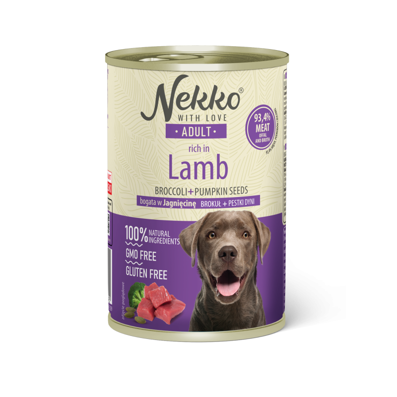 NEKKO CANNED FOOD FOR ADULT DOGS, RICH IN LAMB, BROCCOLI AND PUMPKIN SEEDS