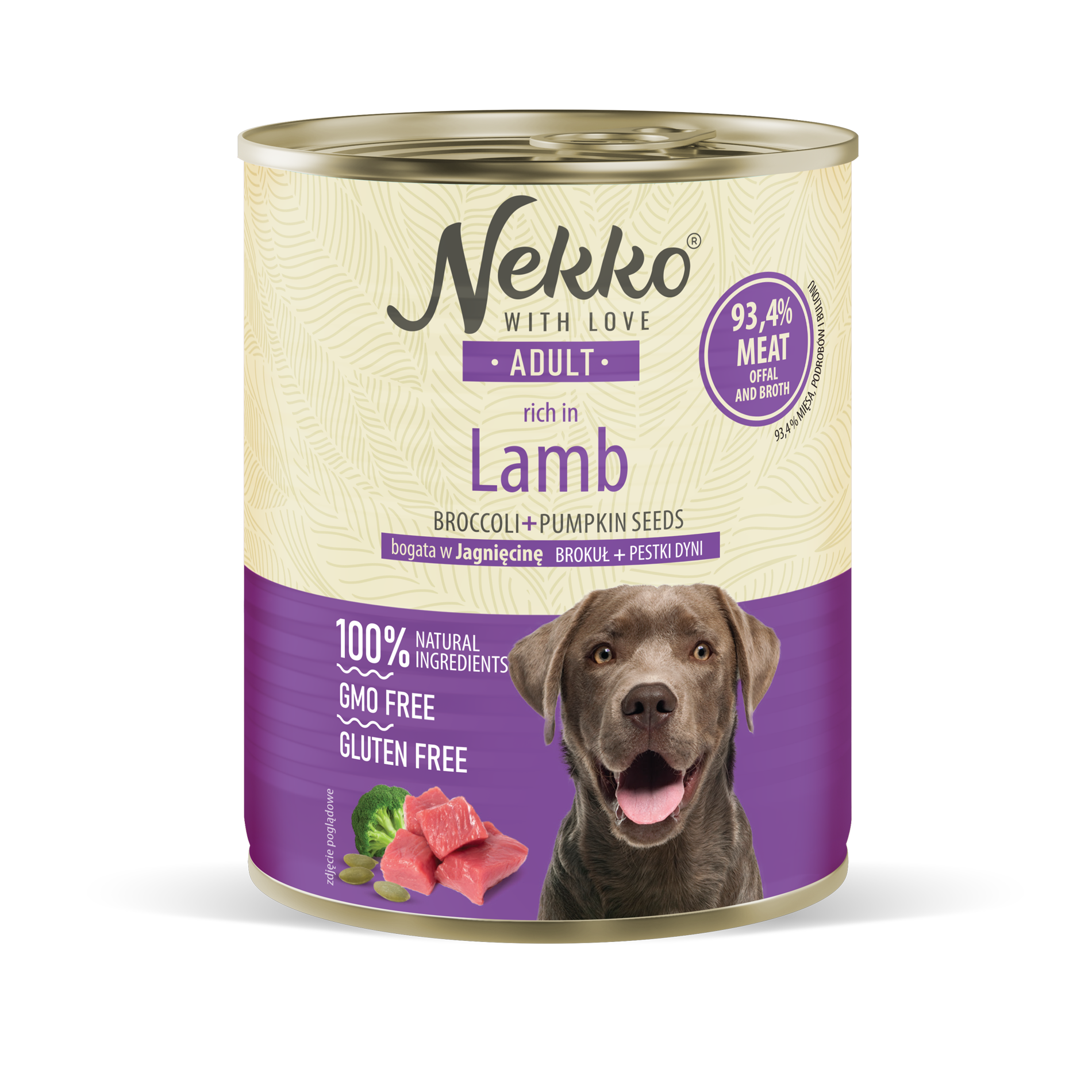 NEKKO CANNED FOOD FOR ADULT DOGS, RICH IN LAMB, BROCCOLI AND PUMPKIN SEEDS
