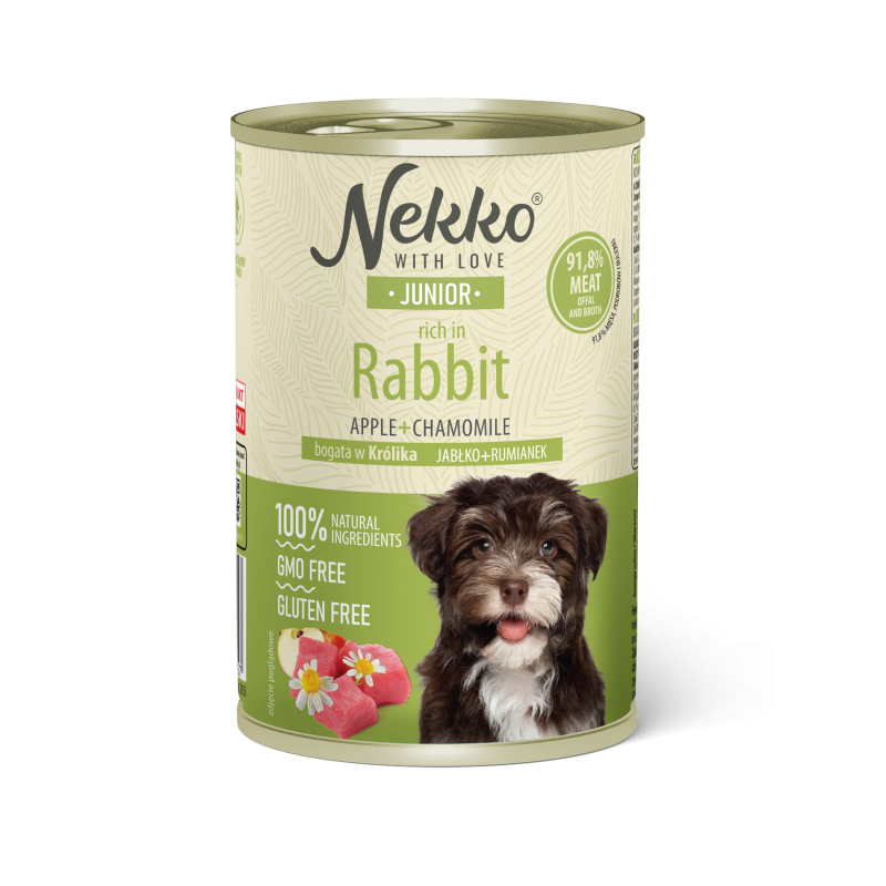 NEKKO CANNED FOOD FOR JUNIOR DOGS, RICH IN RABBIT, APPLE AND CHAMOMILE