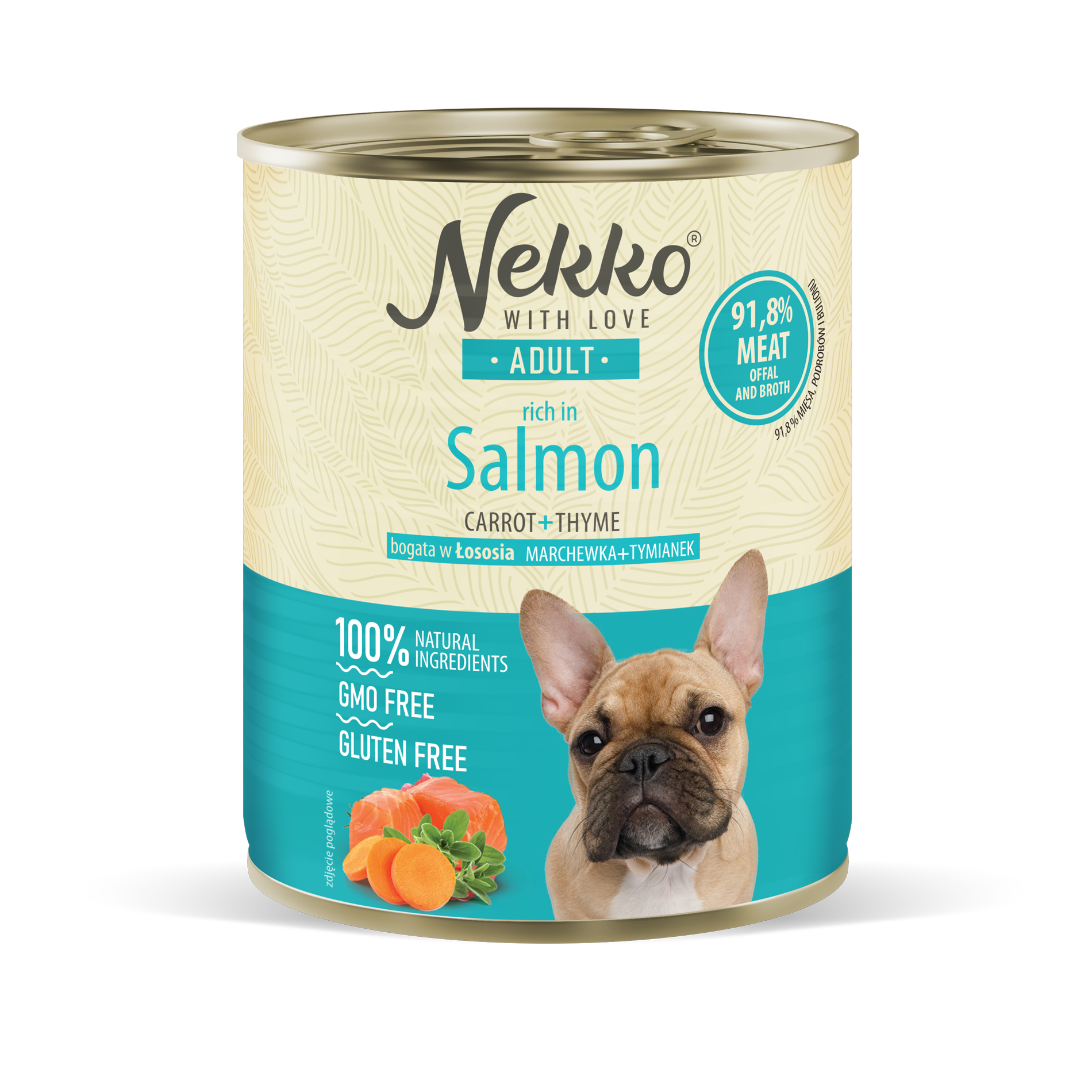 NEKKO CANNED FOOD FOR ADULT DOGS, RICH IN SALMON, CARROTS AND THYME